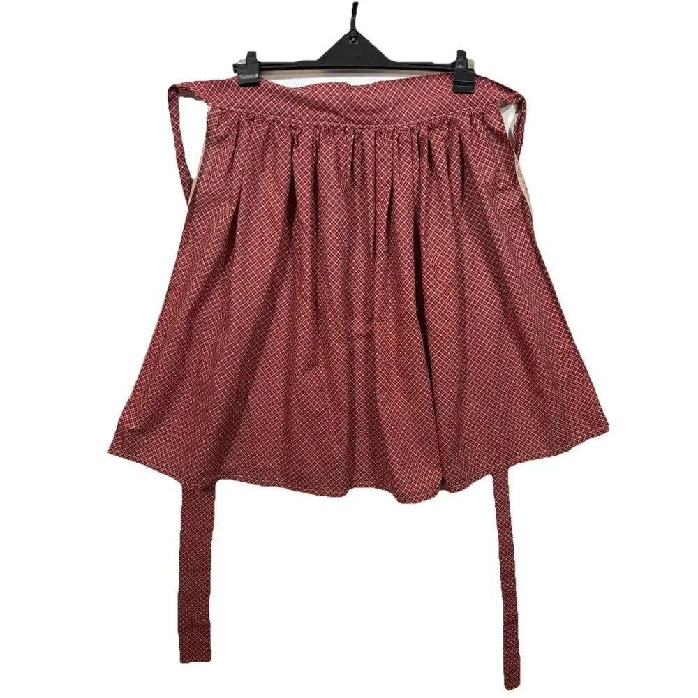 Retro Red Tan Gingham Apron Back Tie Vintage Handmade Country Kitchen Cooking